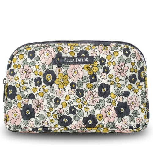 Bella Taylor Quilted Cosmetic Pouch - Floral Charcoal Makeup Organizer
