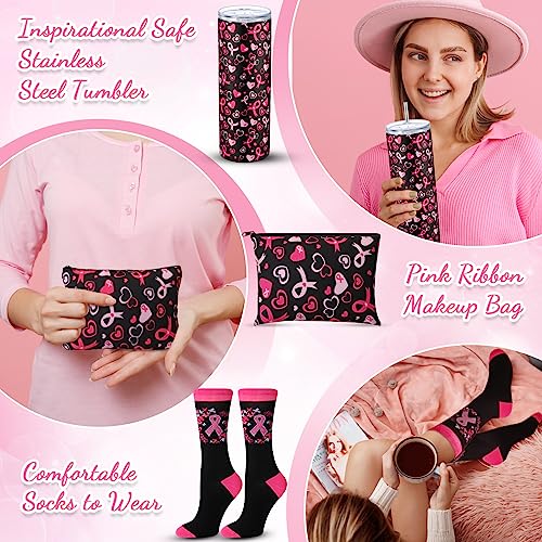 Breast Cancer Awareness Gift Set - Tumbler, Makeup Bag & Socks