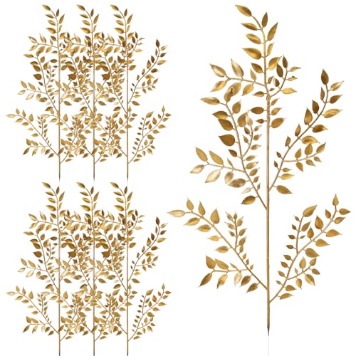 6 Pack Gold Faux Leaves for Christmas Decor & Wedding Bouquets