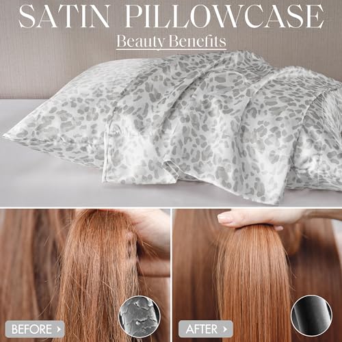 Madison Park Essentials Satin Pillowcase Set of 2 - Gray Leopard