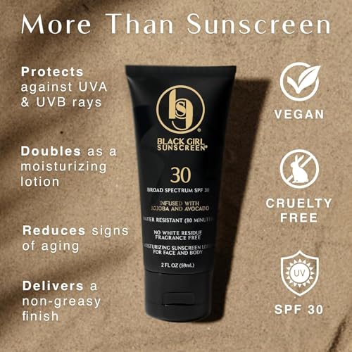 Black Girl Sunscreen SPF 30 for the Face & Body - Moisturizing Sun Protection, SPF 30, Sun Lotion for Women, Ultra Sheer, Travel Size, No White Cast for Melanin Rich Skin - 2 fl oz