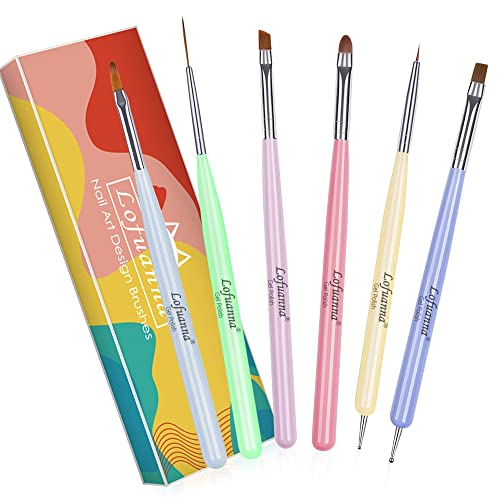 Colorful Nail Art Brush Set 6Pcs with Gel, Dotting & Detailing Tools