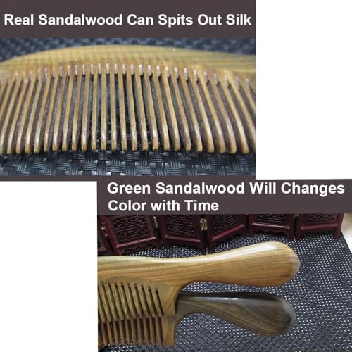 Rabetly Natural Green Sandalwood Hair Comb with Wide Teeth - Anti-Static Detox Wooden Comb