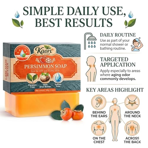 Kaori Persimmon Deodorizing Soap for Mature Skin, Natural Body Bar