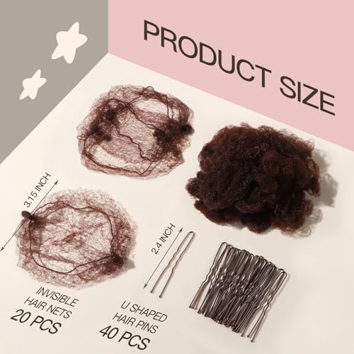 Fandamei Kids Hair Net Set - 20 Invisible Nets & 40 U Pins