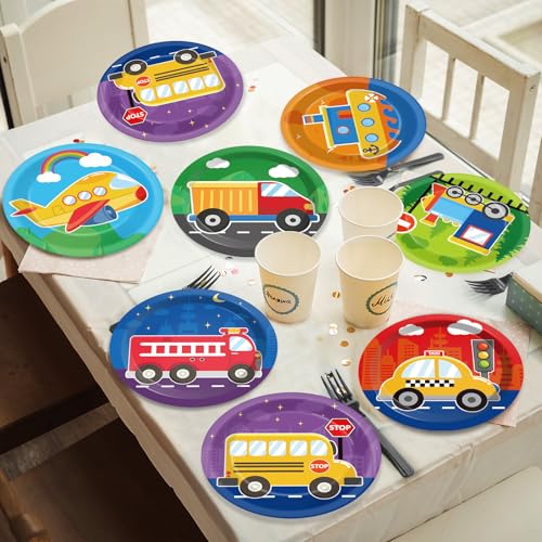 48-Pack Transportation Paper Plates - 7-Inch Car Birthday Party Tableware