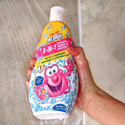 Mr. Bubble 3-in-1 Kids Shampoo, Conditioner & Body Wash - Bubble Gum Scent, 16 fl oz (Pack of 2)