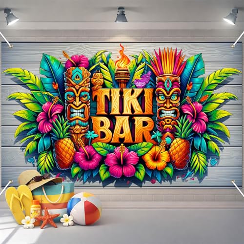 Tiki Bar Aloha Banner - 71 x 43 Inch Hawaiian Luau Party Decoration