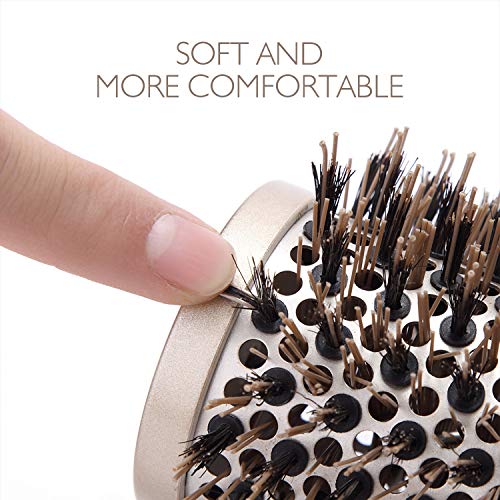 Baasha Large Round Hair Brush with Boar Bristles - 3 Inch Vented Ceramic Barrel for Long Hair