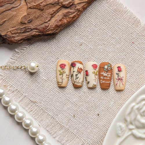 5D Floral Nail Stickers - Self-Adhesive Vintage Designs, 2 Sheets