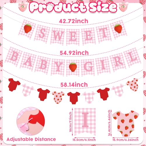 Strawberry Baby Shower Banner Set - 3 Pink Gingham Decorations