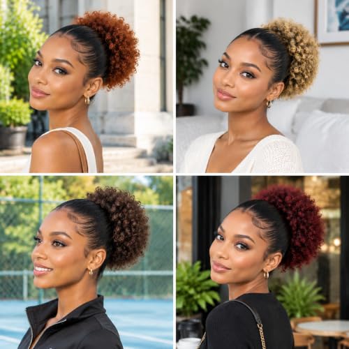 THEMIS HAIR Afro Puff Drawstring Ponytail Medium Gray for Natural Hair