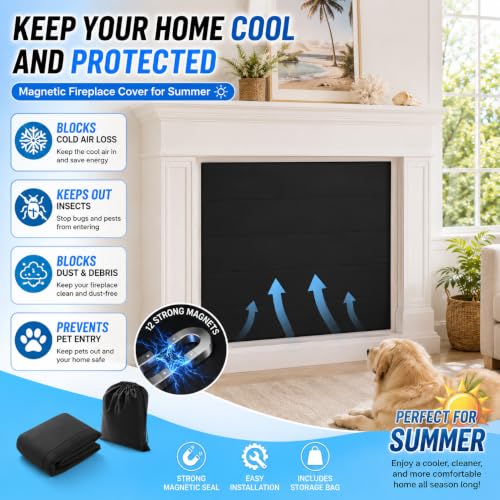 PAWBOSE Magnetic Fireplace Cover - 39x32 Inch Draft Stopper