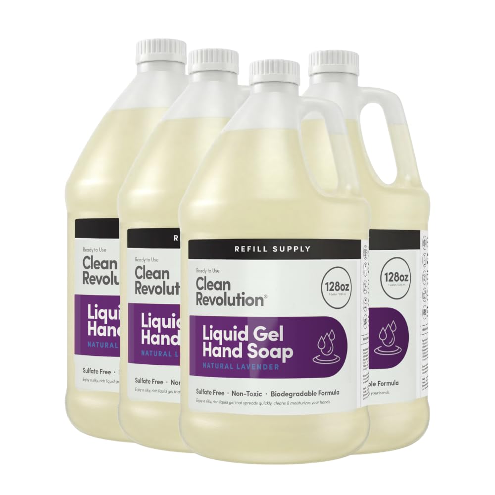 Liquid Gel Hand Soap - Natural Lavender Essential Oils | Silky Rich, Quick Lather, 128 Fl Oz