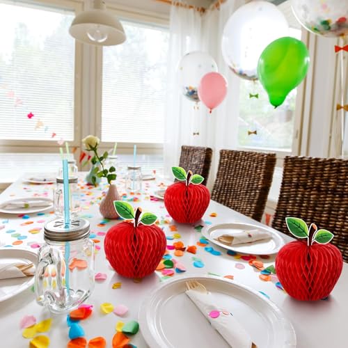 6 Pcs Honeycomb Apple Decorations - Red Paper Centerpieces
