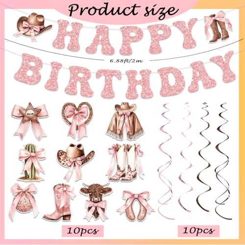 Yunlly Pink Bow Cowgirl Birthday Party Decorations Set