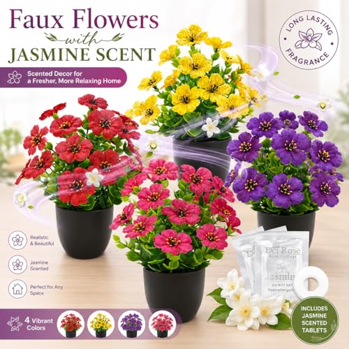 Der Rose 4 Pack Faux Flowers with Aroma Discs for Relaxation