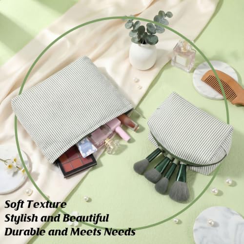 Huhumy 2-Piece Makeup Bag Set for Women - Bean Green with Thin Stripe Variation