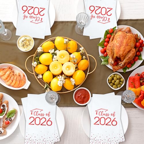 100pcs Class of 2026 Graduation Napkins - Disposable Cocktail Napkins with Foil Dots