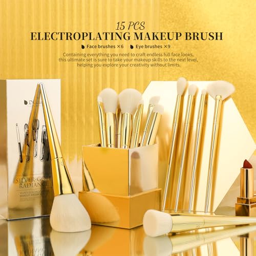 DUcare 15-Piece Gold Makeup Brush Set - Professional Synthetic Brushes