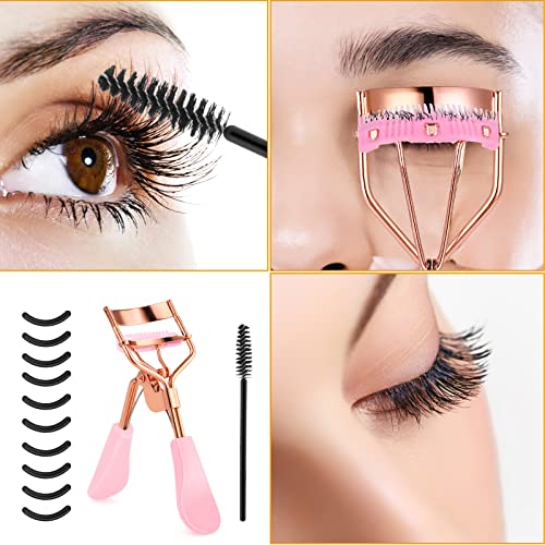 Pink Eyelash Curler Kit with 10 Replacement Pads - Professional Makeup Tool