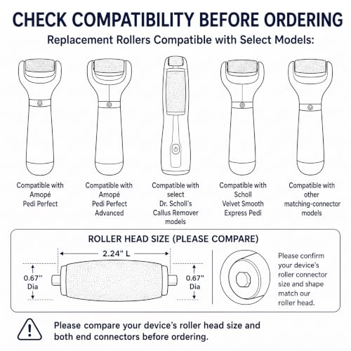 COOMATEC Black Extra Coarse Replacement Roller Heads for Amope Pedi Foot Files (12 Pack)