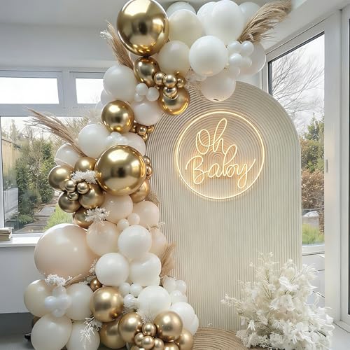 White and Gold Balloon Arch Kit - 144 Pcs for Celebrations