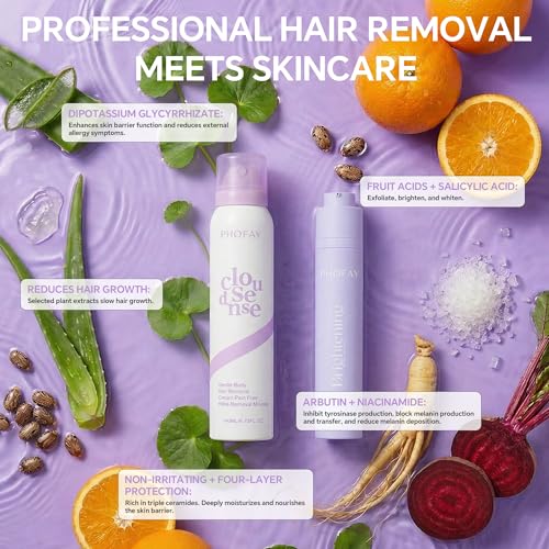 PHOFAY 2 in 1 Bikini Care Set, Hair Removal Spray & Aftercare Serum for Sensitive Skin with Aloe Vera & Niacinamide, Smooth & Soft Skin, Women & Men