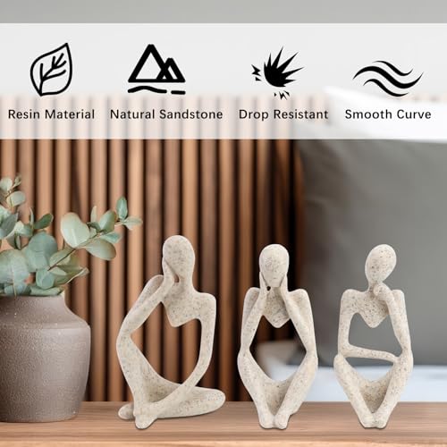 JINGIHE 3PCS Thinker Statue Set - Abstract Sandstone Resin Decor