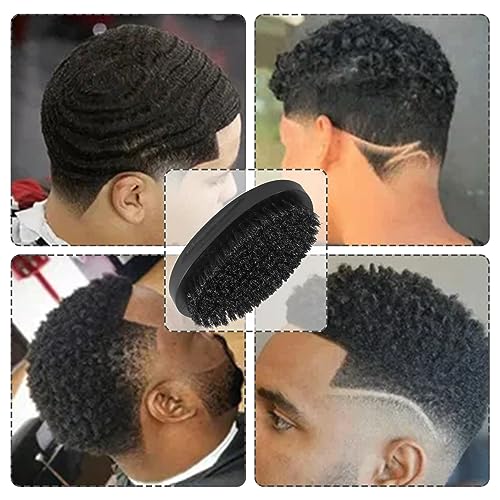 Tipuuz Black 360 Curved Medium Hard Boar Bristle Hair & Beard Brush for Waves & Grooming