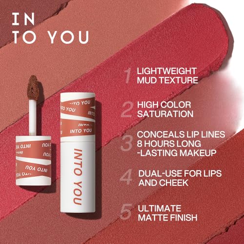 INTO YOU EM12 Velvet Matte Lip & Cheek Stain - Lightweight Lip Mud, Long-Lasting Pink Lipstick & Multi-Use