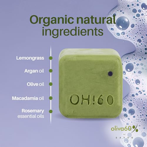 Oliva60 Rosemary & Lemongrass Shampoo Bar for Oily Hair, 3.5 oz