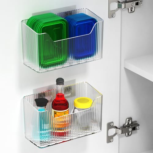 2 Pack Cabinet Door Organizer - Stackable Clear Plastic Storage Bins