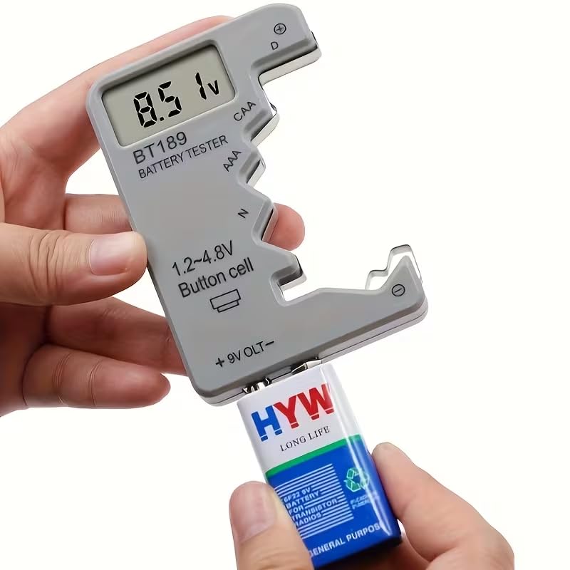 Digital Battery Tester - LCD Display Battery Capacity Checker for AA, AAA, C, D, 9V, Button Cell Batteries | Portable Power Test Tool