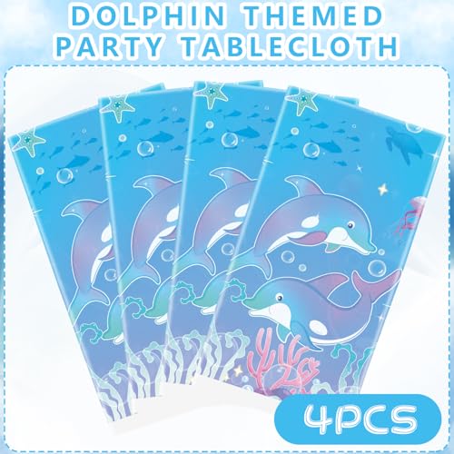 Dolphin Themed Party Tablecloths - 4 Pack, 52x86 Inch