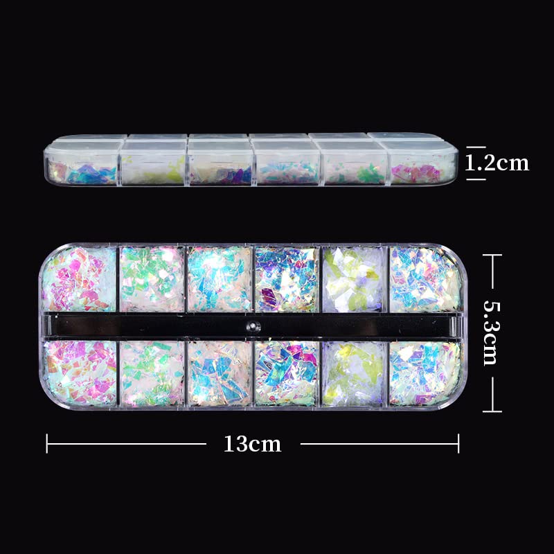 Holographic Mermaid Nail Art Glitter Flakes - 12 Grids by JMEOWIO