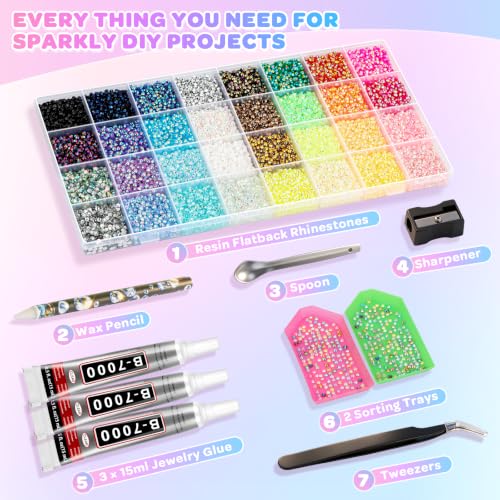 Alecpea 32 Colors Rhinestone Bedazzling Kit with 32,000 3mm Gems & Tools