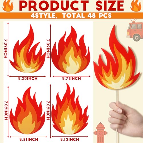 Yungyan 48 Pcs Firefighter Party Decoration Sticks - Flame Cutouts