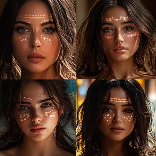 FT-Gold Face Stickers 12 Sheets Glitter Freckle Tattoos for Women – Gold Glitter Face Tattoos (638)