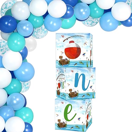 Gone Fishing First Birthday Decorations Kit for Boys - Balloon Boxes & Accessories