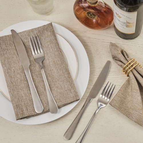 Flaxen Polyester Linen Cloth Napkins Set of 8 - Waterproof & Stain Resistant