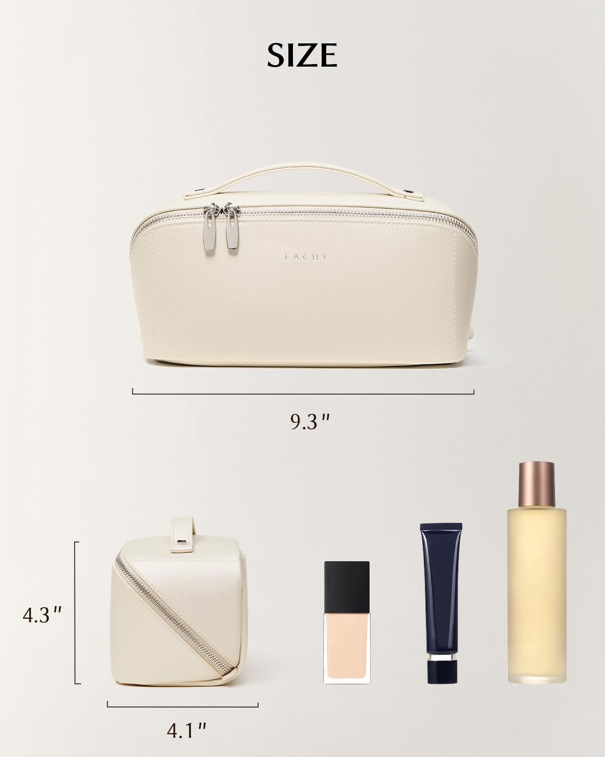 EACHY Travel Makeup Bag, 2.0 Cosmetic Bag for Women, Waterproof PU Leather,Flat Open Portable Toiletry Bag for Skincare, Brushes & Travel Essentials