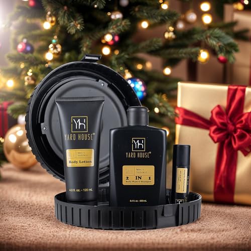 Men's Grooming Gift Set with Body Wash, Lotion & Lip Balm in Tire-Shape Travel Case