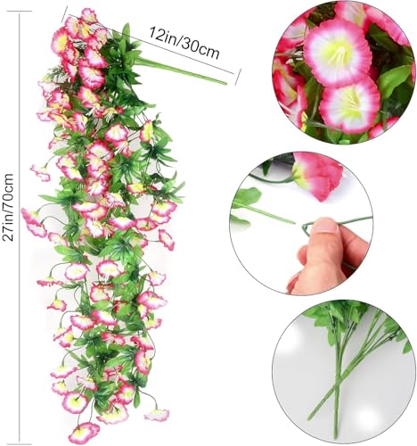 Artificial Morning Glory Vines - 2 Pcs UV Resistant Fake Flowers for Wall Decor