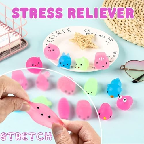 Glow in the Dark Mochi Squishy Toys - 28 Pack Animal Stress Relief Set
