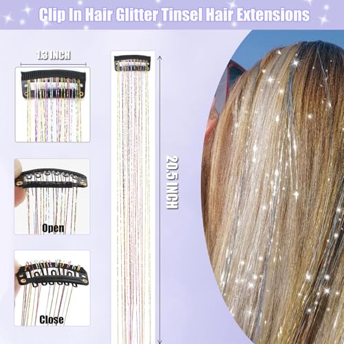 Clip-in Hair Tinsel Kit - 12 Pcs 20.5 Inch Sky Blue Extensions