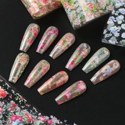 KSTBJN Style 3 Floral Nail Foil Transfer Sheets 10 Sheets Spring Summer Manicure