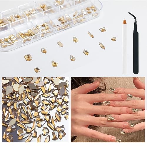 2680 Pcs Champagne Gold Nail Rhinestones & 120 Pcs Charms Set