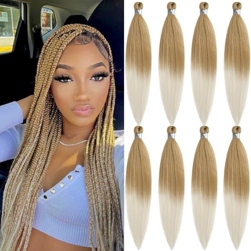 UPruyo 30 Inch Blonde Ombre Braiding Hair Pre-Stretched 8-Pack T27/613