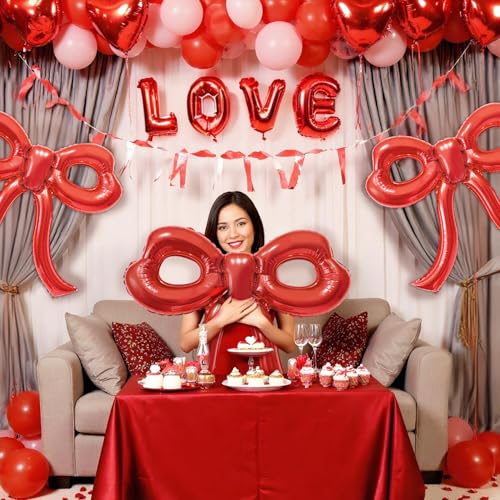 4 Giant Red Bow Foil Balloons for Birthday and Party Decor